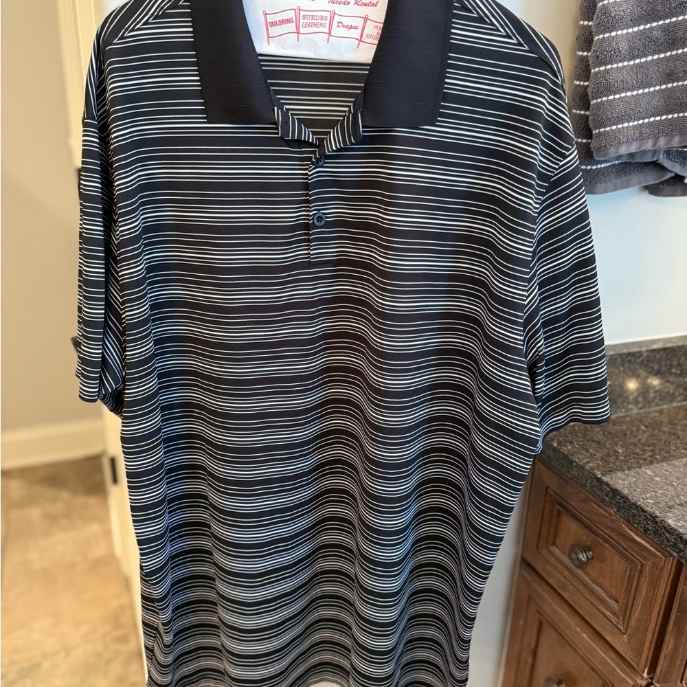 Black and White Polo Shirt with Striped Pattern